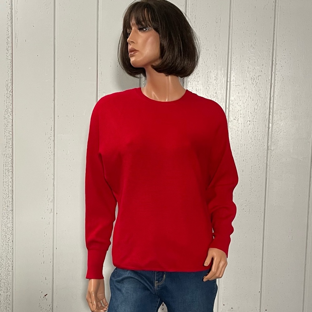 *CARMEN Women's Bright Red Batwing Sleeve Zippered Sweater Sz S